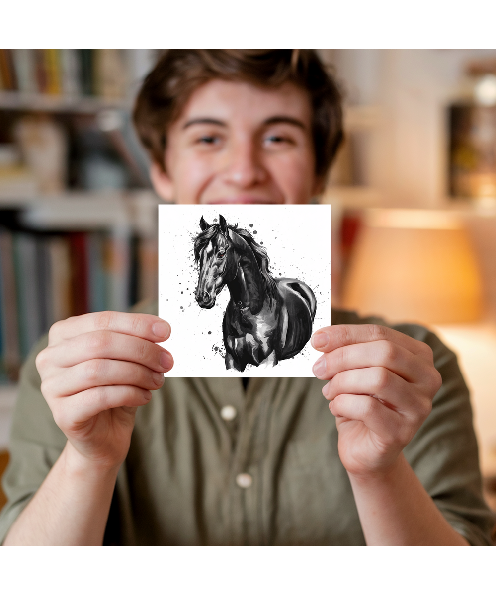 Watercolour Illustrated Black Horse