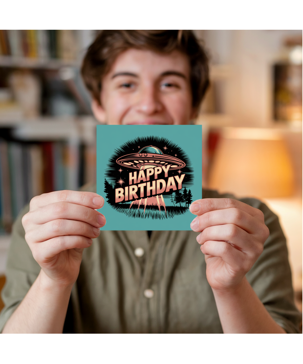 Happy Birthday Card UFO Retro vintage