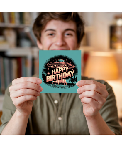 Happy Birthday Card UFO Retro vintage