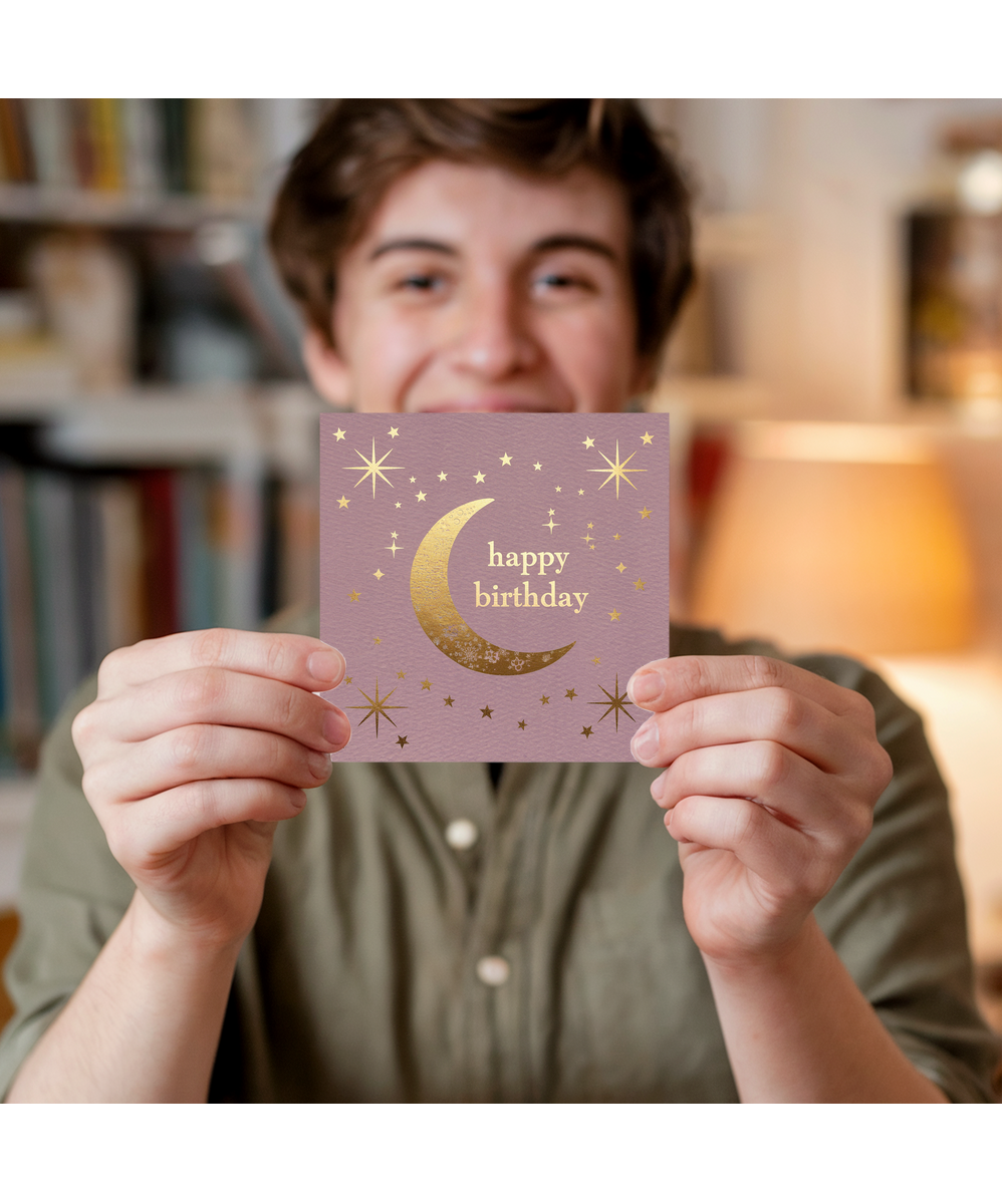 Happy Birthday Card Moon Gold Effect