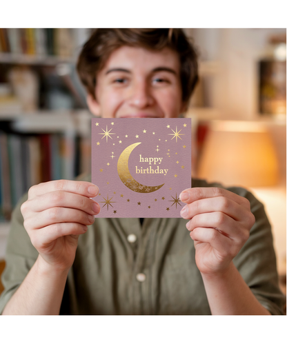 Happy Birthday Card Moon Gold Effect