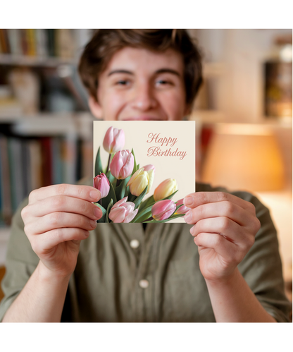Happy Birthday Card Tulips in pastel for Her Woman