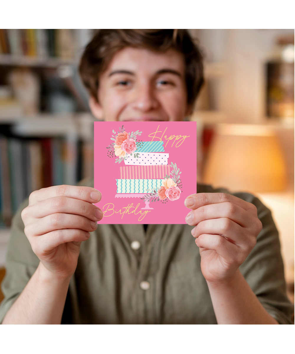 Happy Birthday Card for Her Blossom Garden Party Birthday Cake in Pastels