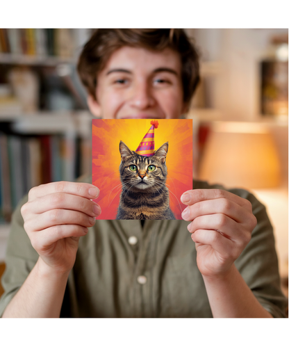 Comic style cat birthday celebration