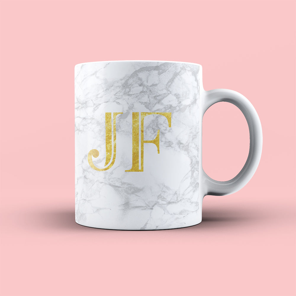 Personalised Initials Mug In Either Grey or Black Marble Print 10oz