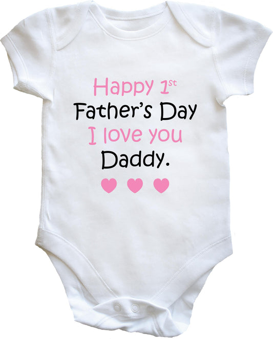 Happy 1st Father's Day (Pink) baby vest
